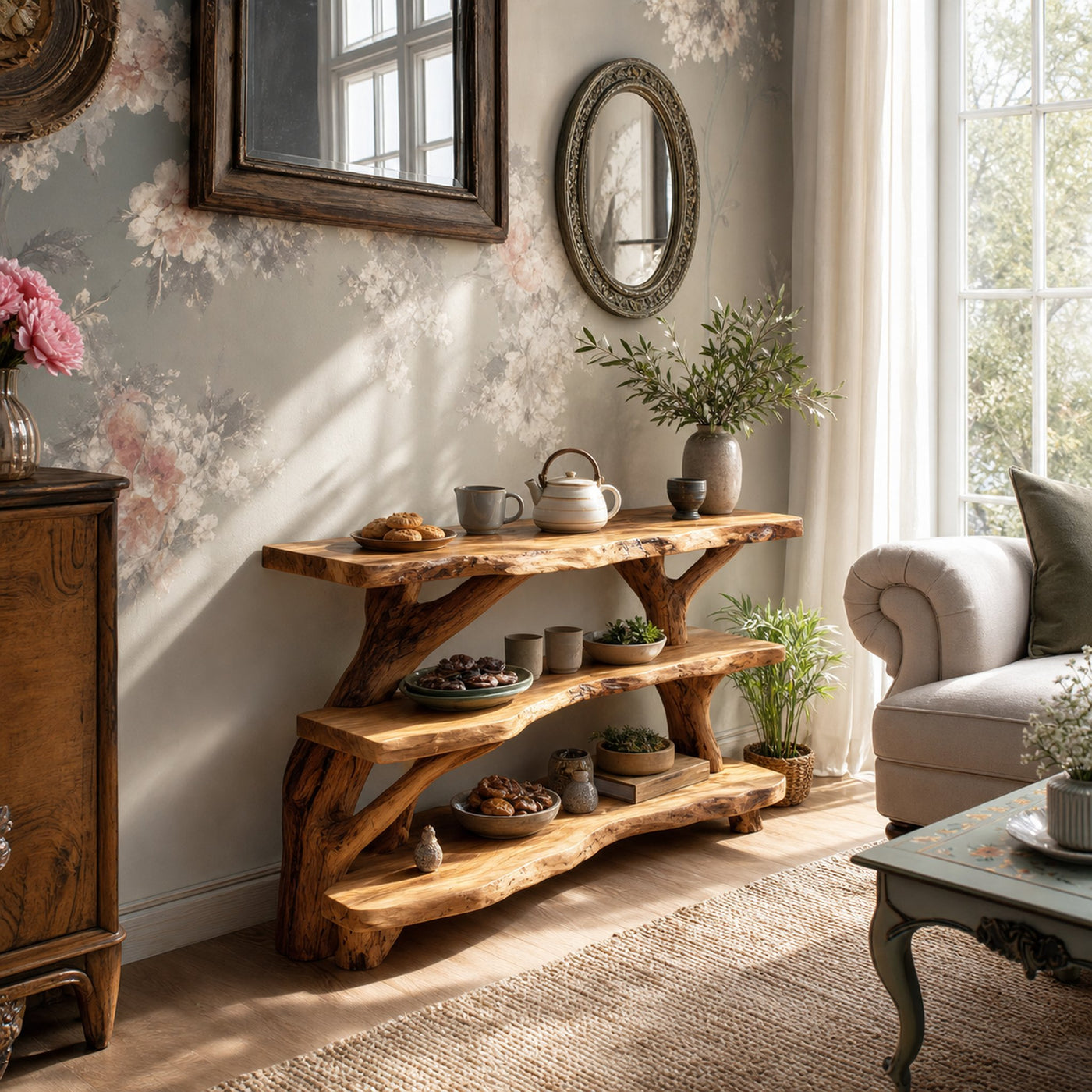 Mid Century Wooden Live Edge Console Table For Living Room Decor - product view 2