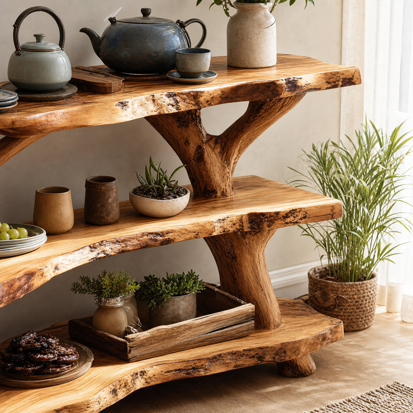 Mid Century Wooden Live Edge Console Table For Living Room Decor - product view 4
