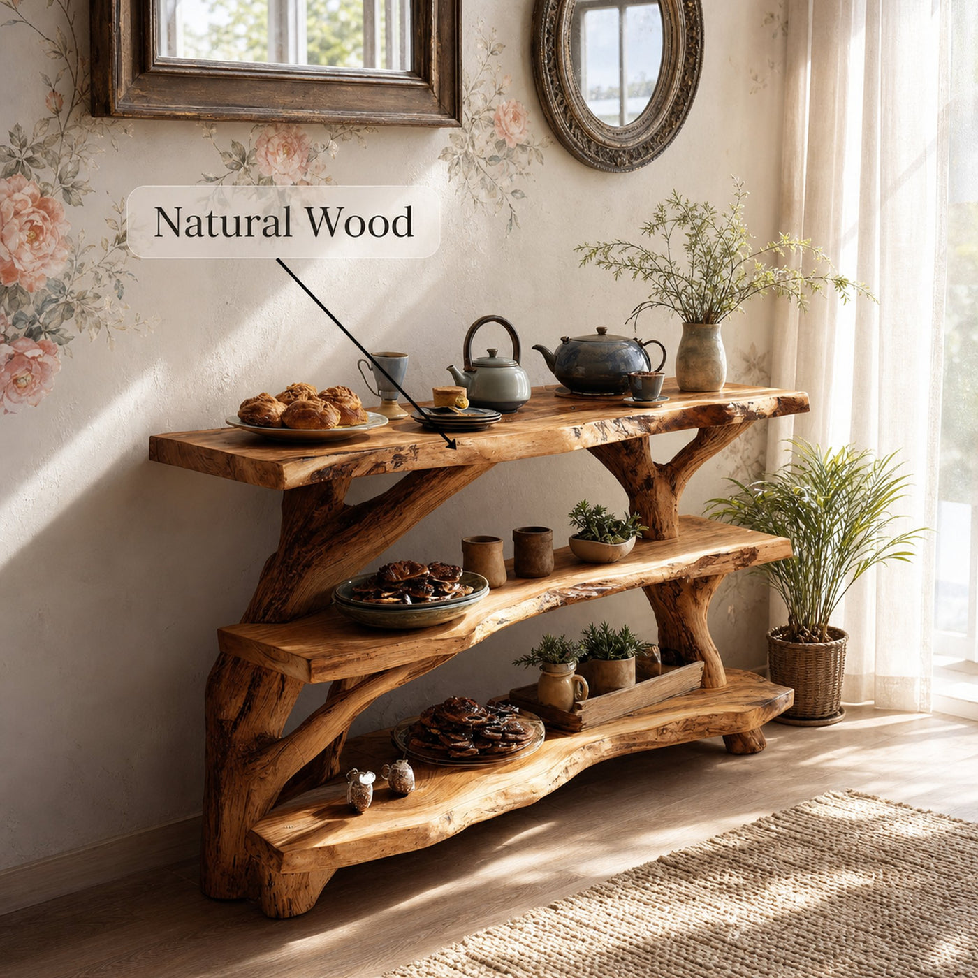 Mid Century Wooden Live Edge Console Table For Living Room Decor - product view 5