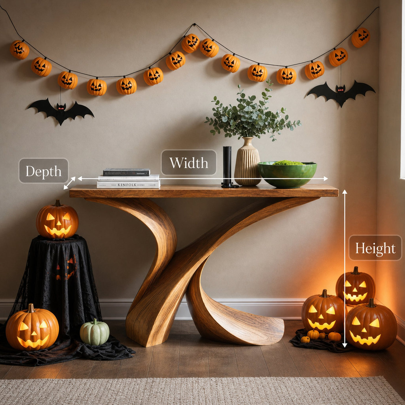Mid Century Wooden Live Edge Console Table For Living Room Halloween Decor - product view 6