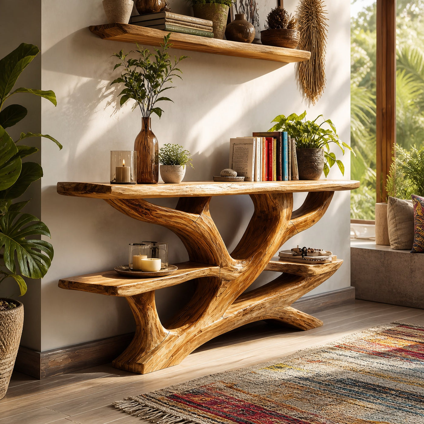 Mid Century Wooden Live Edge Console Table For Luxury Bedroom Decor