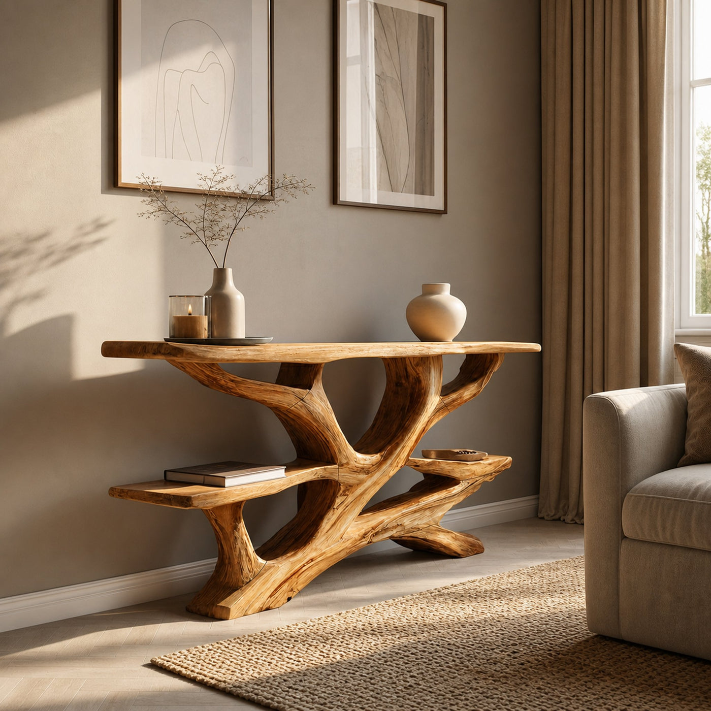 Mid Century Wooden Live Edge Console Table For Luxury Bedroom Decor - product view 6