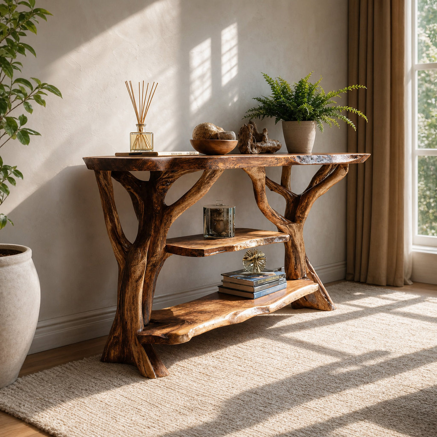 Mid Century Wooden Live Edge Console Table For Modern Furniture Decor