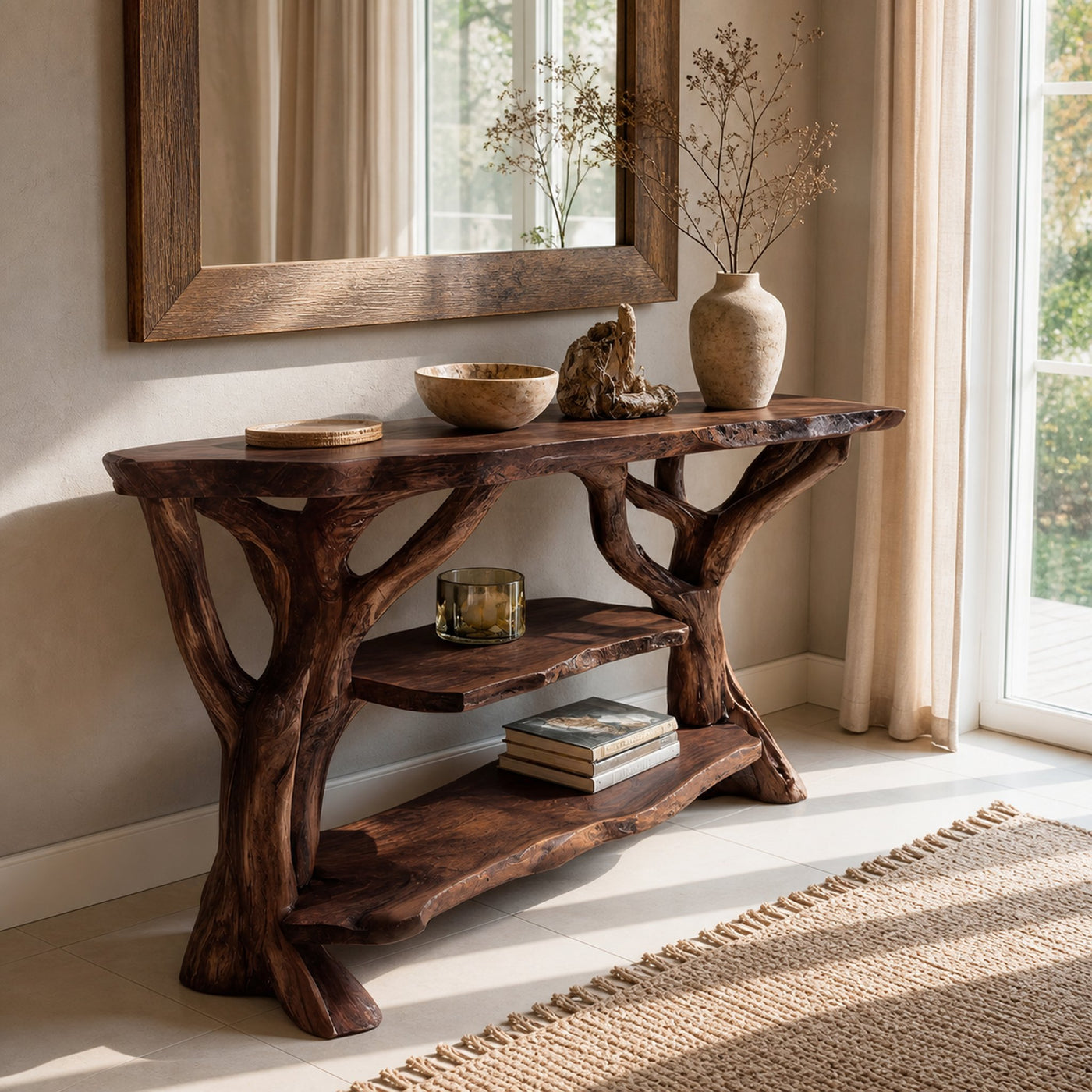 Mid Century Wooden Live Edge Console Table For Modern Furniture Decor - product view 7