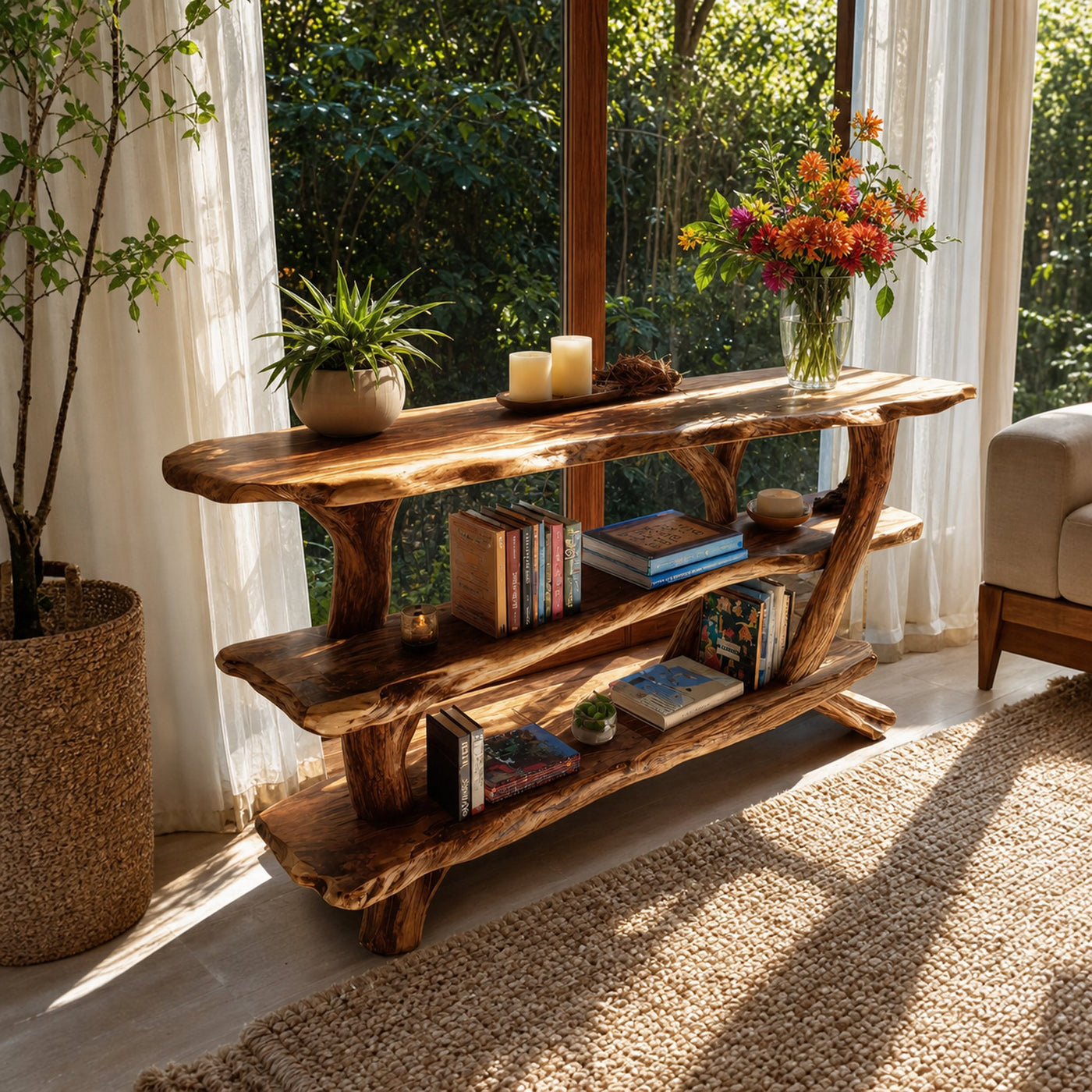 Mid Century Wooden Live Edge Console Table For Stylish Furniture Decor
