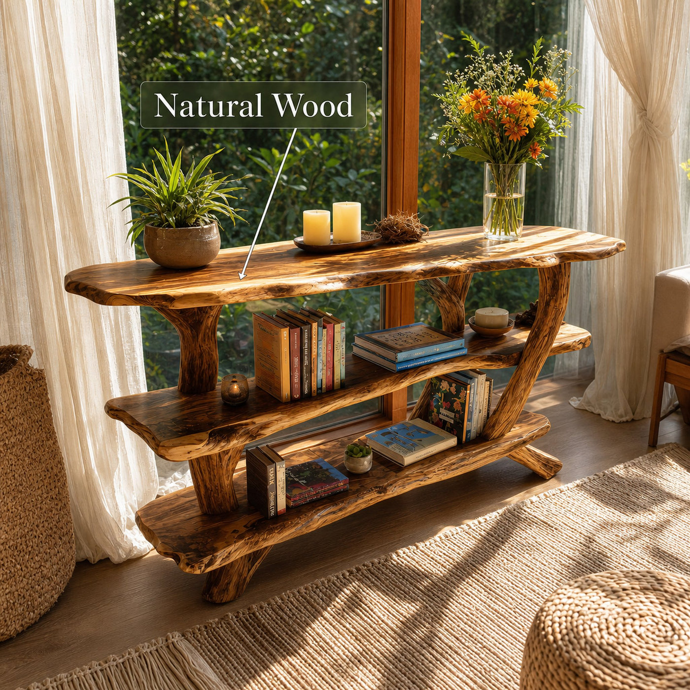 Mid Century Wooden Live Edge Console Table For Stylish Furniture Decor - product view 5