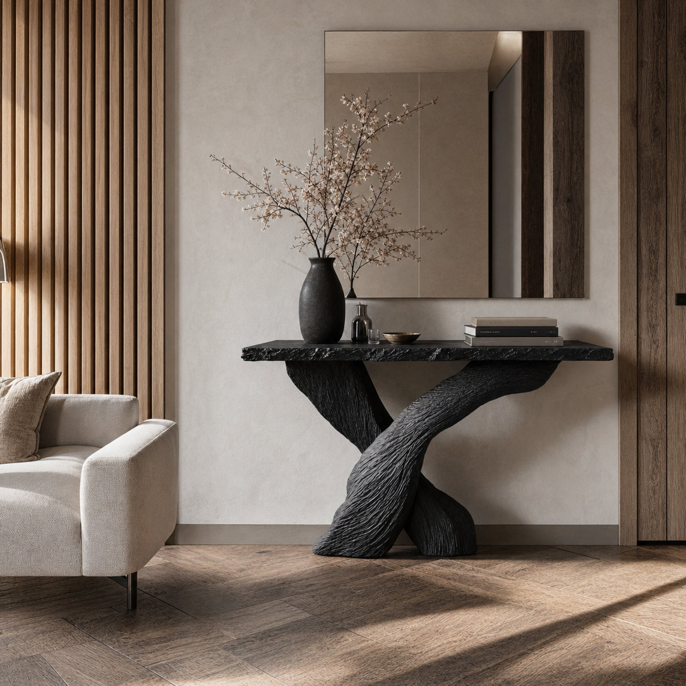 Mid-Century Modern Black Wood Console Table For Hallway - product view 2