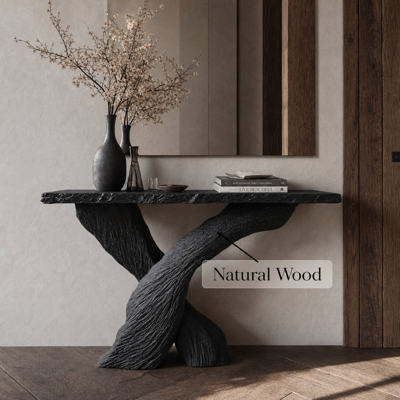 Mid-Century Modern Black Wood Console Table For Hallway - product view 6