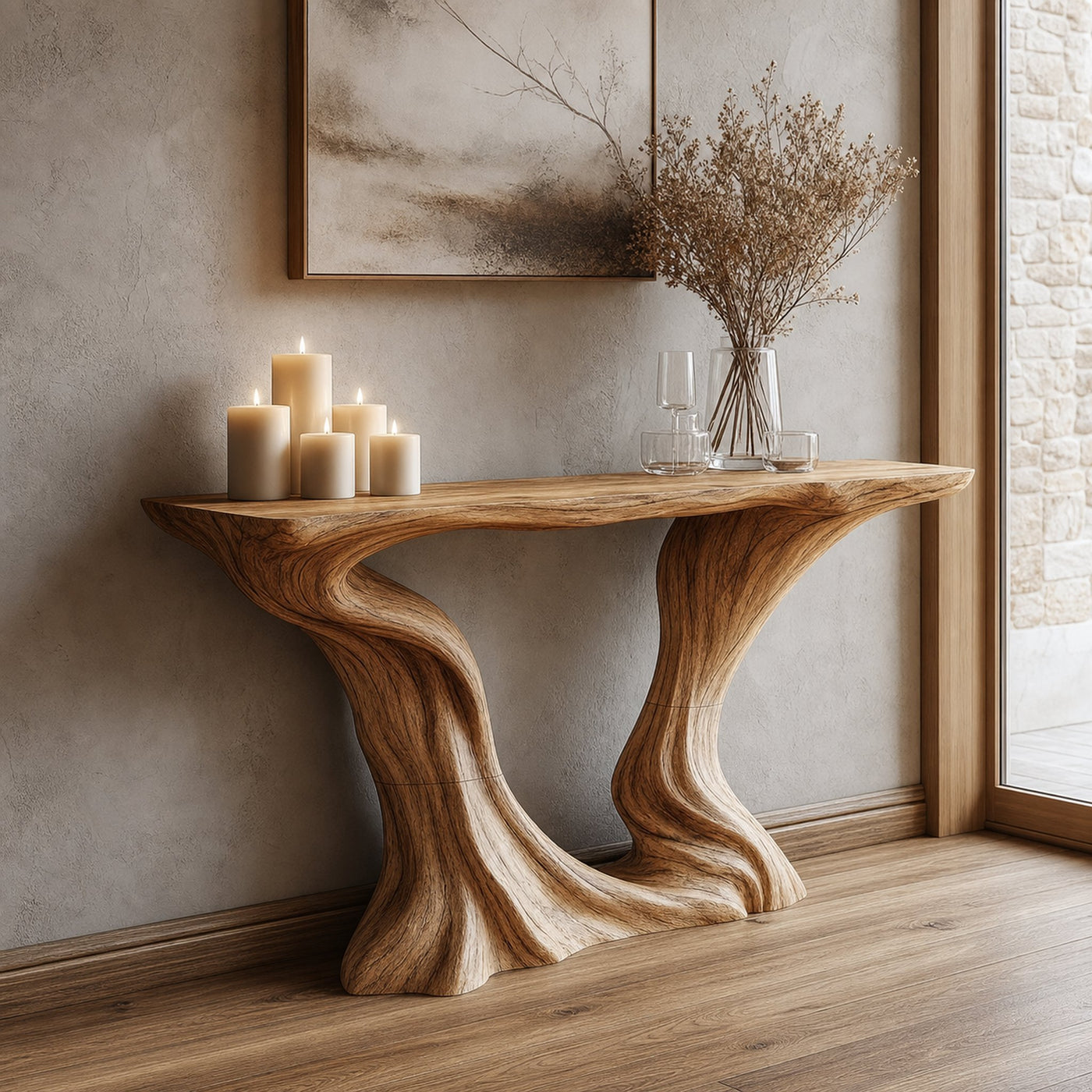 MidCentury Console Table Sculptural Hourglass Base Luxury Foyer