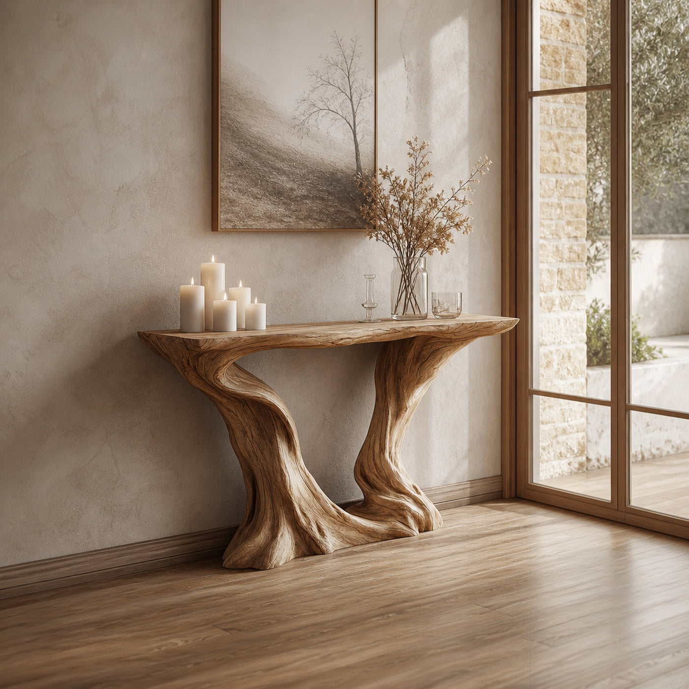 MidCentury Console Table Sculptural Hourglass Base Luxury Foyer - product view 2