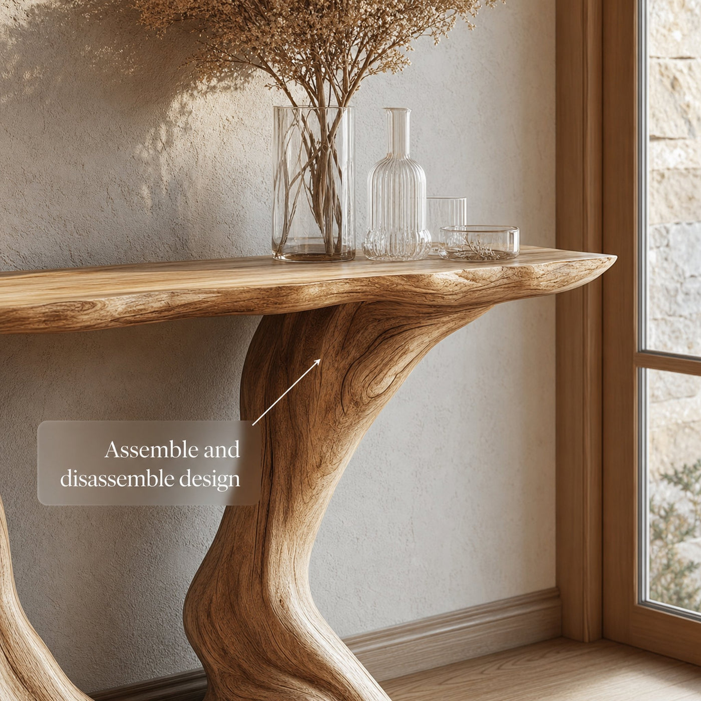 MidCentury Console Table Sculptural Hourglass Base Luxury Foyer - product view 3