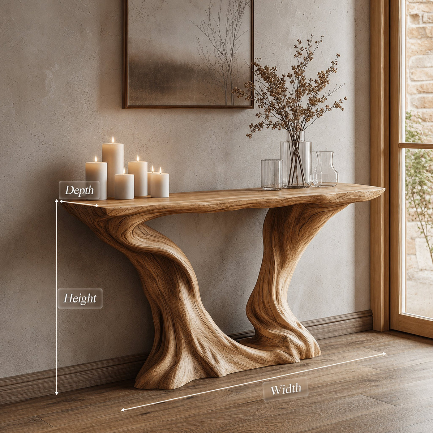 MidCentury Console Table Sculptural Hourglass Base Luxury Foyer - product view 5