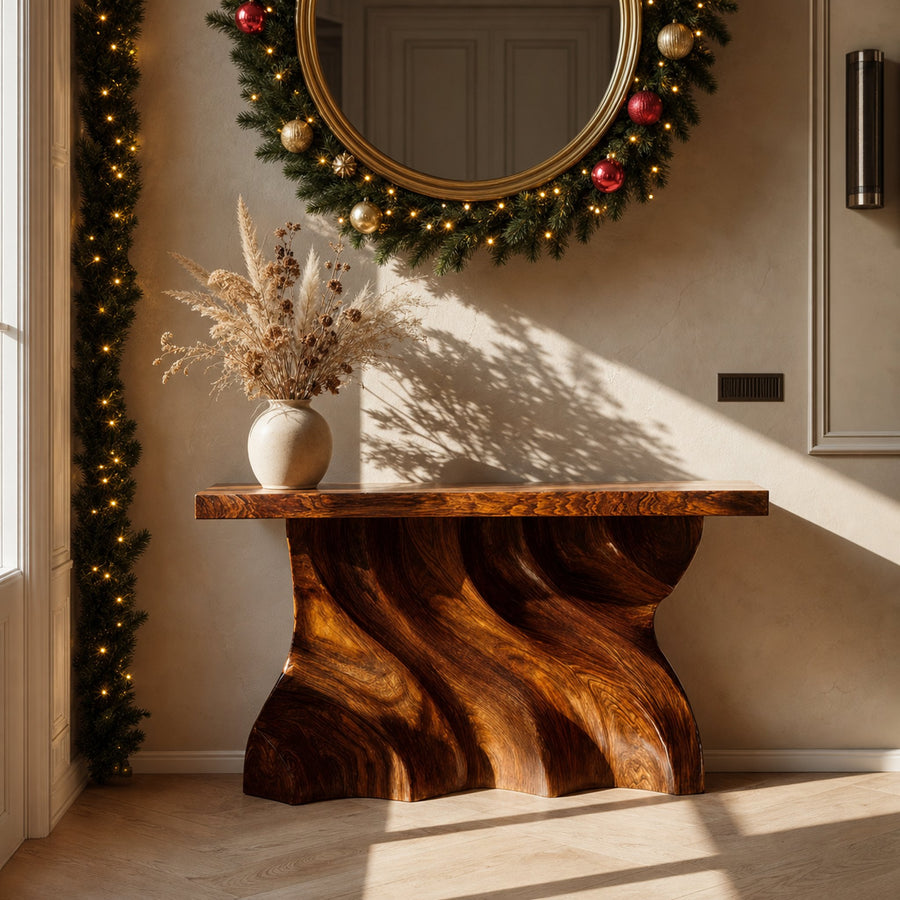 Midcentury Console Table Sculpted Wave Base Entryway Display