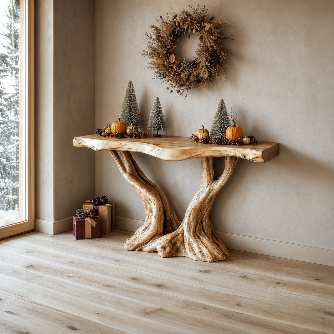 Midcentury Console Table Solid Wood Root Base Entryway - product view 2