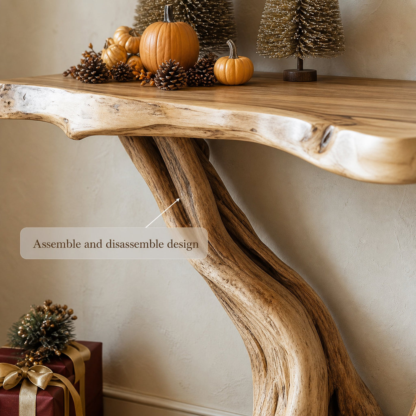 Midcentury Console Table Solid Wood Root Base Entryway - product view 3