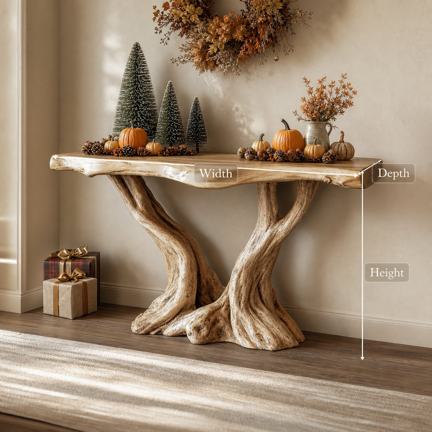 Midcentury Console Table Solid Wood Root Base Entryway - product view 5