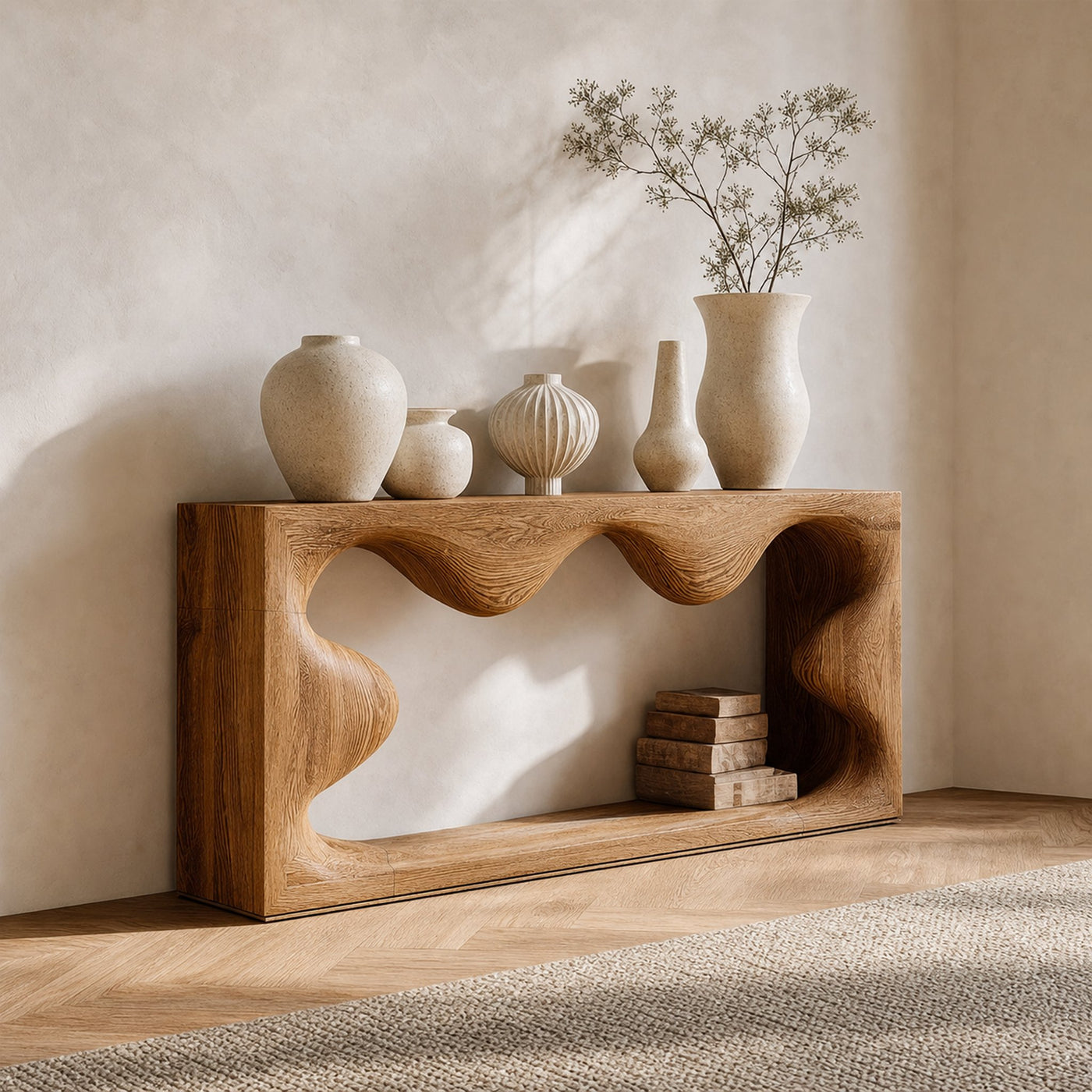 Midcentury Curved Console Table Living Room