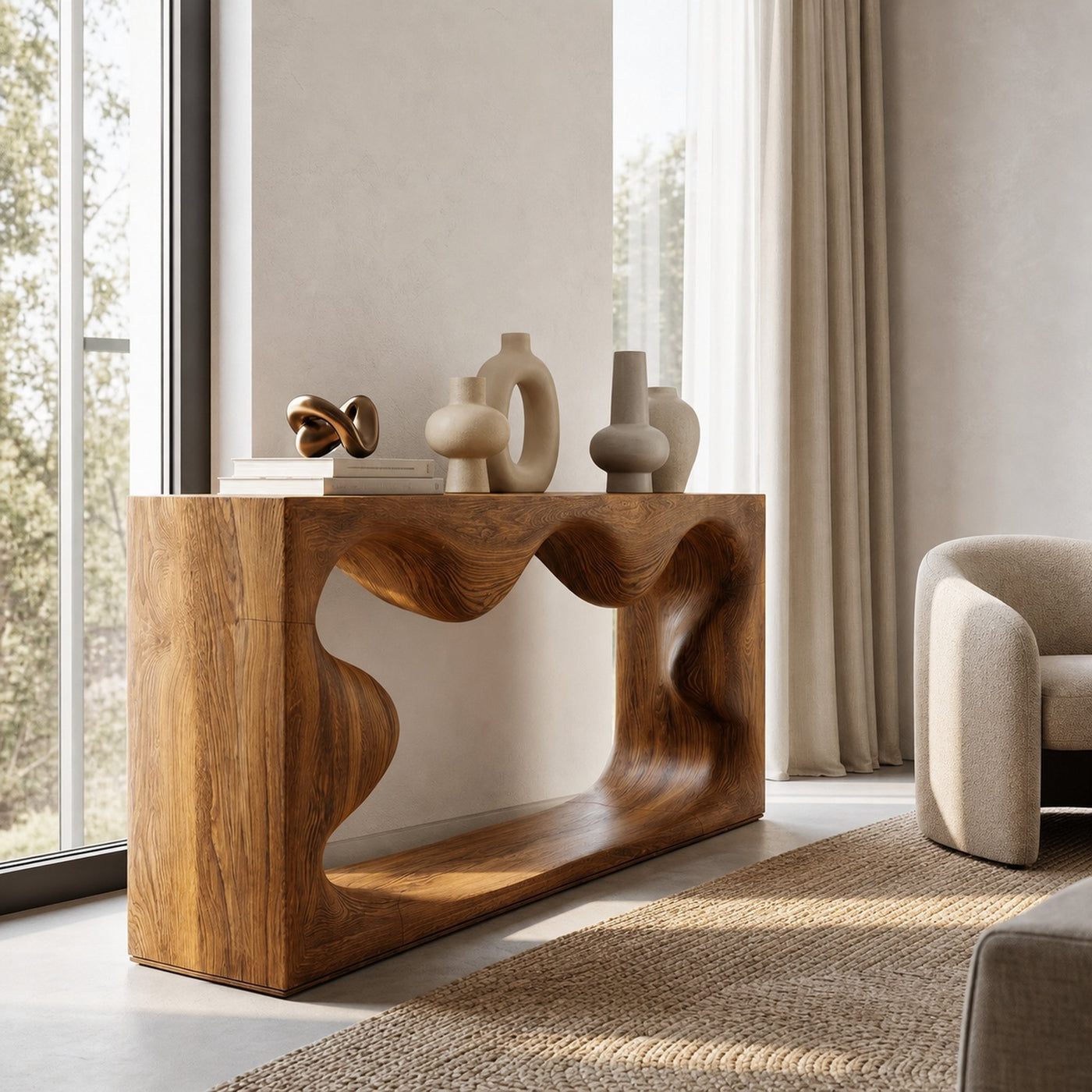 Midcentury Curved Console Table Living Room - product view 6