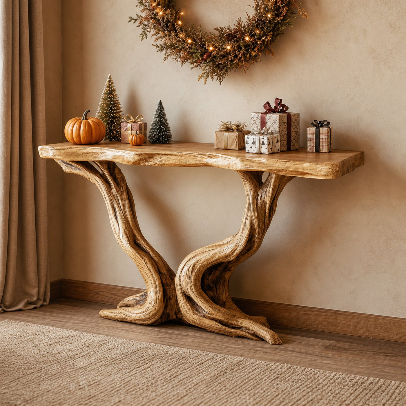 Midcentury Entry Table Organic Carved Legs Cozy Corner
