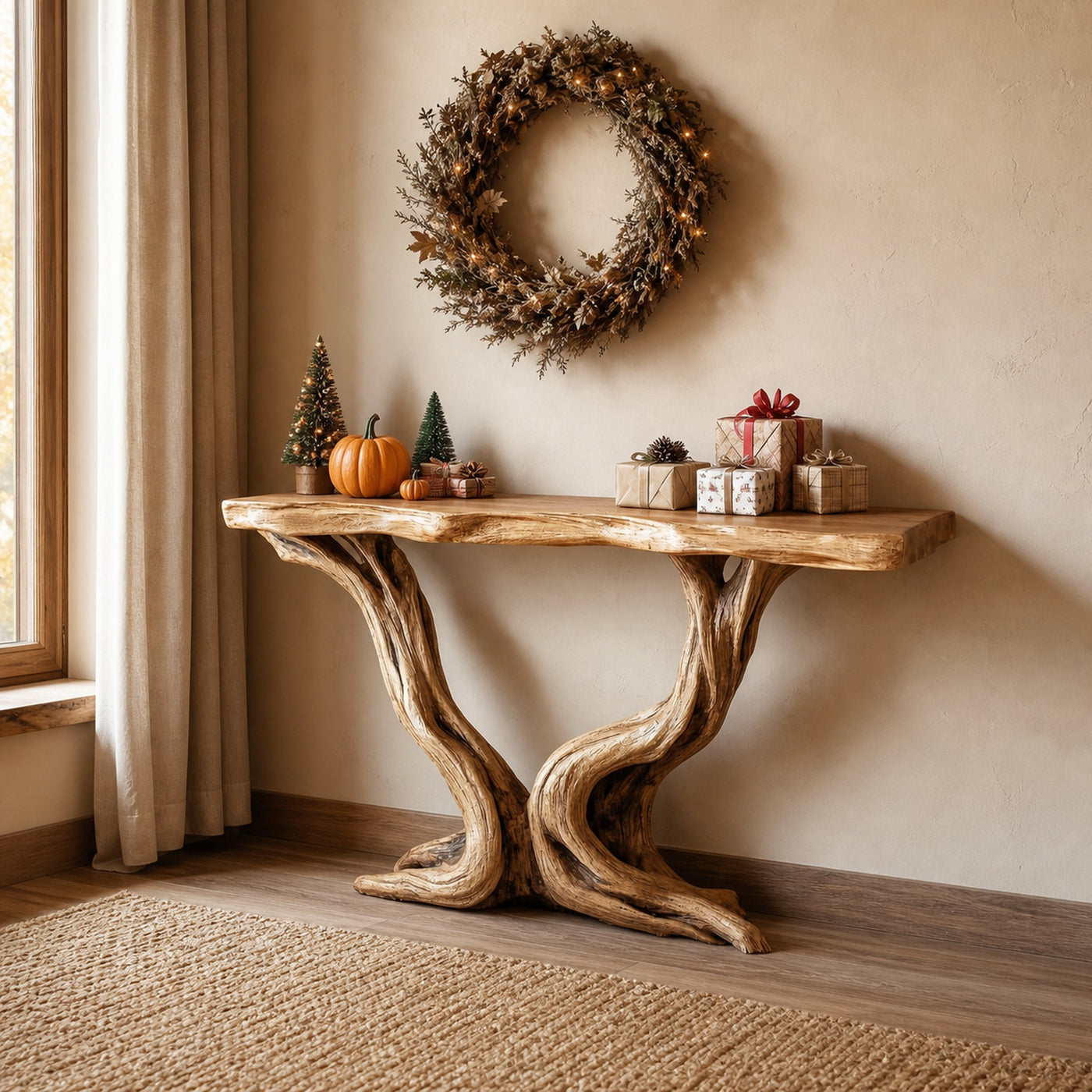 Midcentury Entry Table Organic Carved Legs Cozy Corner - product view 2