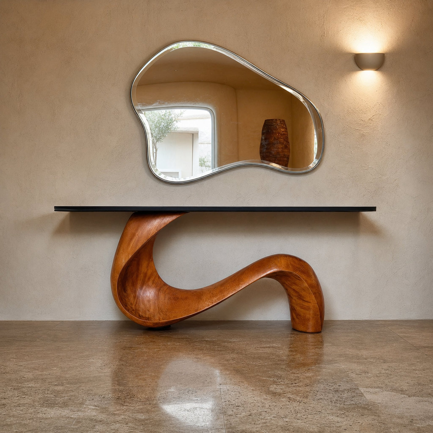 Midcentury Sculptural Wood Console Table Entryway