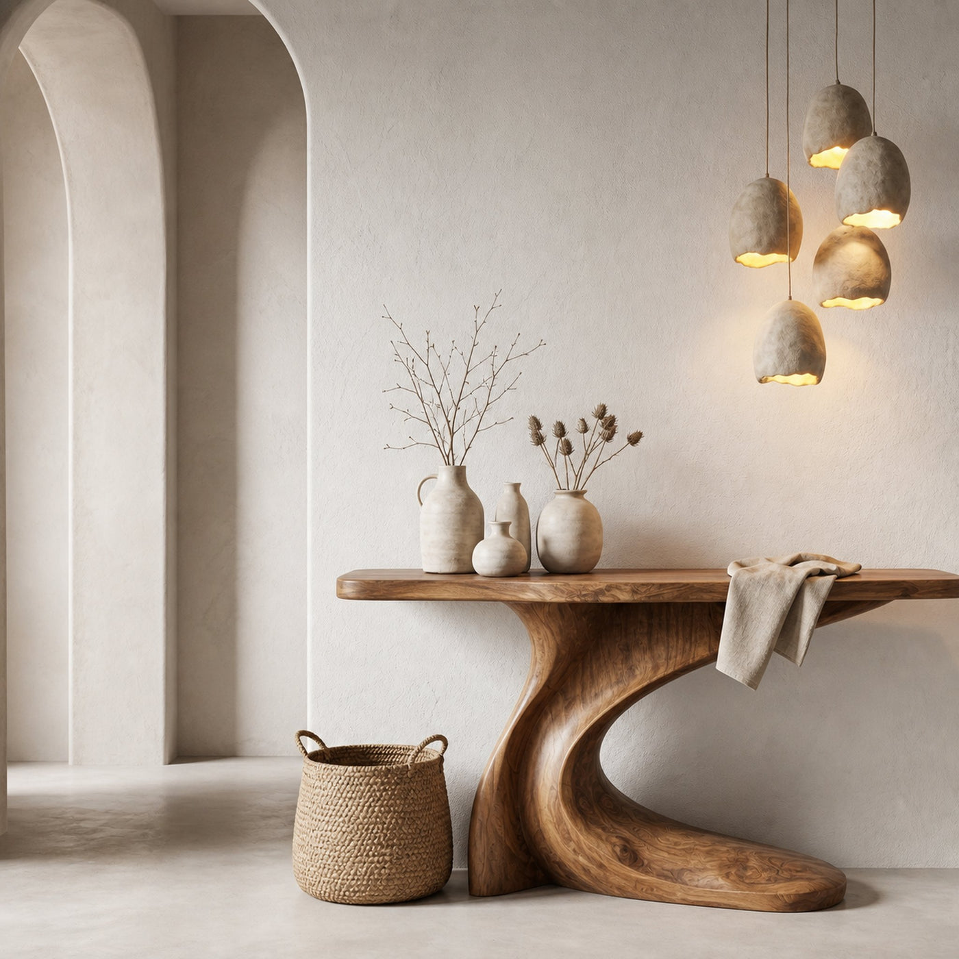 Minimal Console Table With Clean Curved Wooden Base For Living Room - product view 6