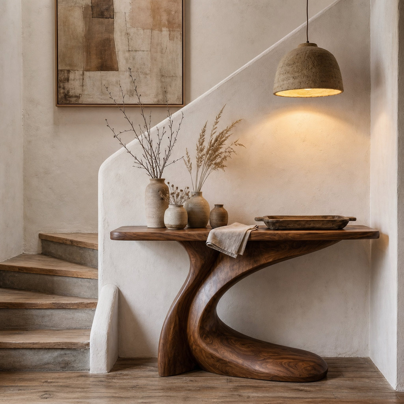 Minimal Console Table With Clean Curved Wooden Base For Living Room - product view 7