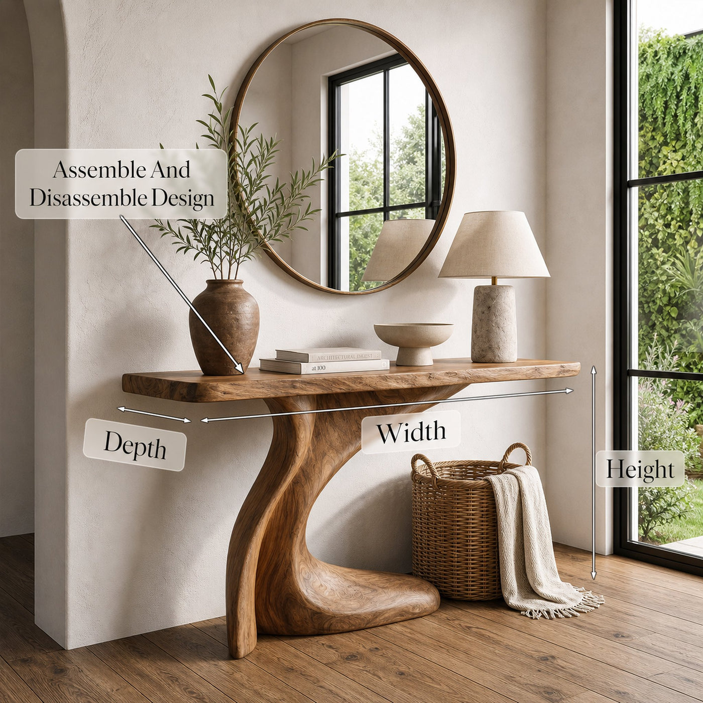Minimal Console Table With Clean Curved Wooden Base For Living Room - product view 8