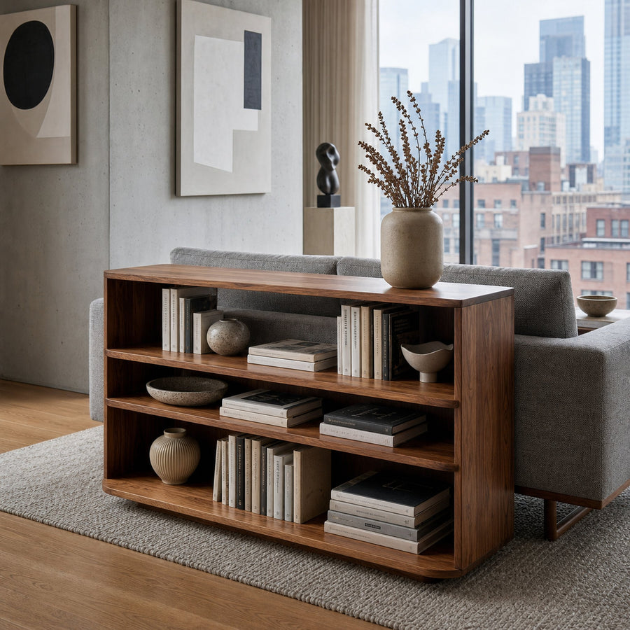 Minimal Natural Wood Console Table For Living Room Storage