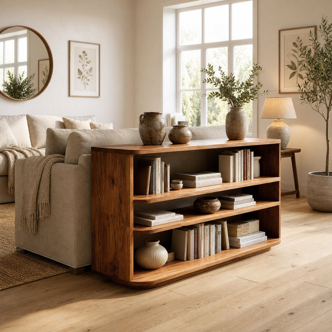 Minimal Natural Wood Console Table For Living Room Storage - product view 2