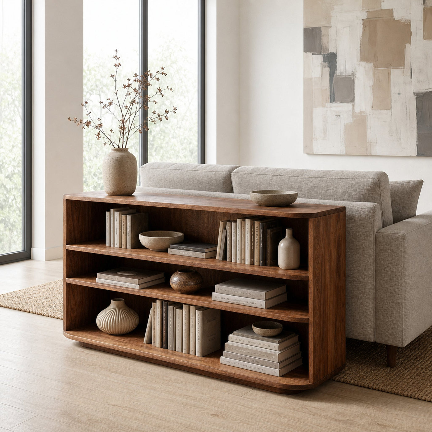 Minimal Natural Wood Console Table For Living Room Storage - product view 3