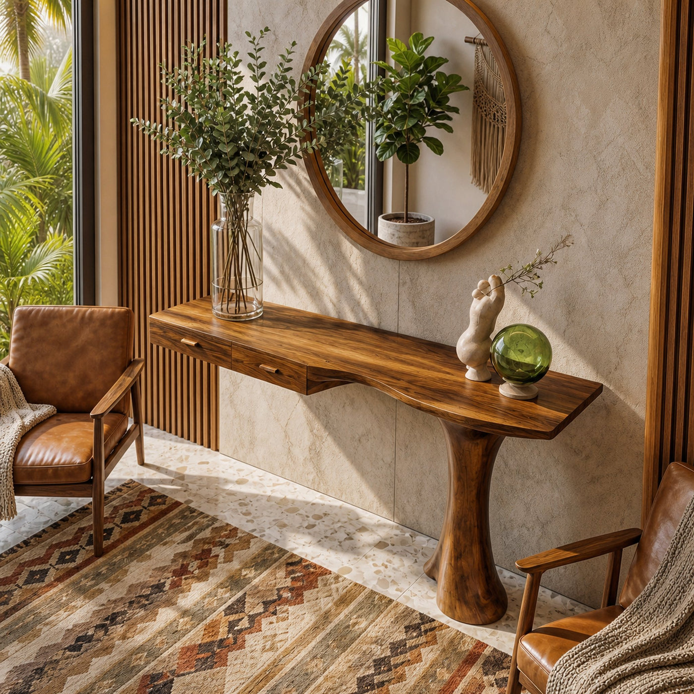 Minimal Organic Console Table Solid Wood Asymmetric Sculptural Form For Entryway And Living Room - product view 6