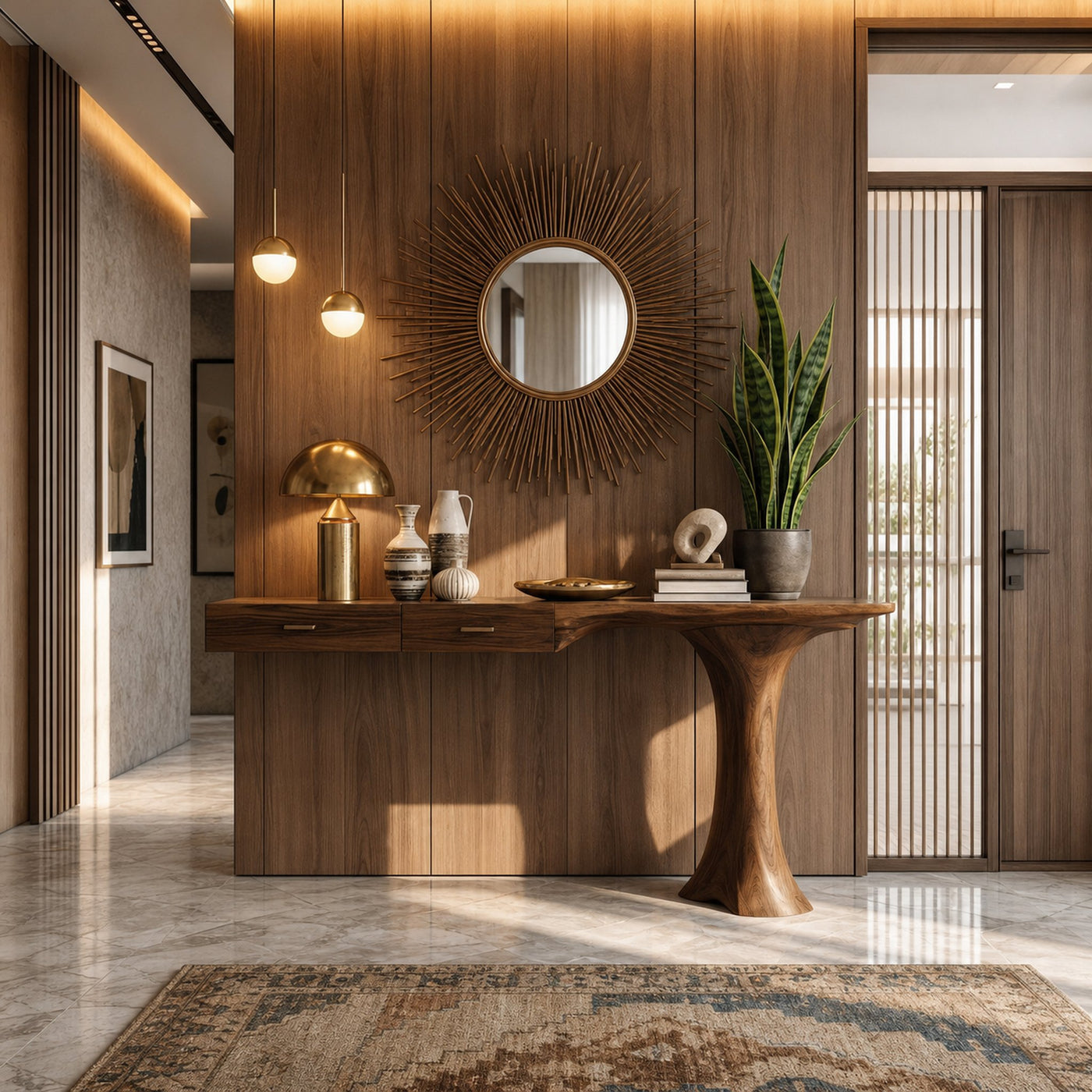 Minimal Organic Console Table Solid Wood Asymmetric Sculptural Form For Entryway And Living Room - product view 7