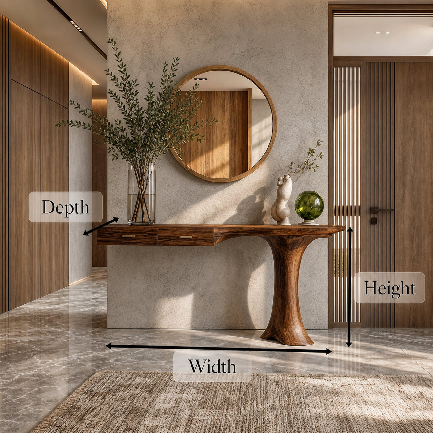 Minimal Organic Console Table Solid Wood Asymmetric Sculptural Form For Entryway And Living Room - product view 8