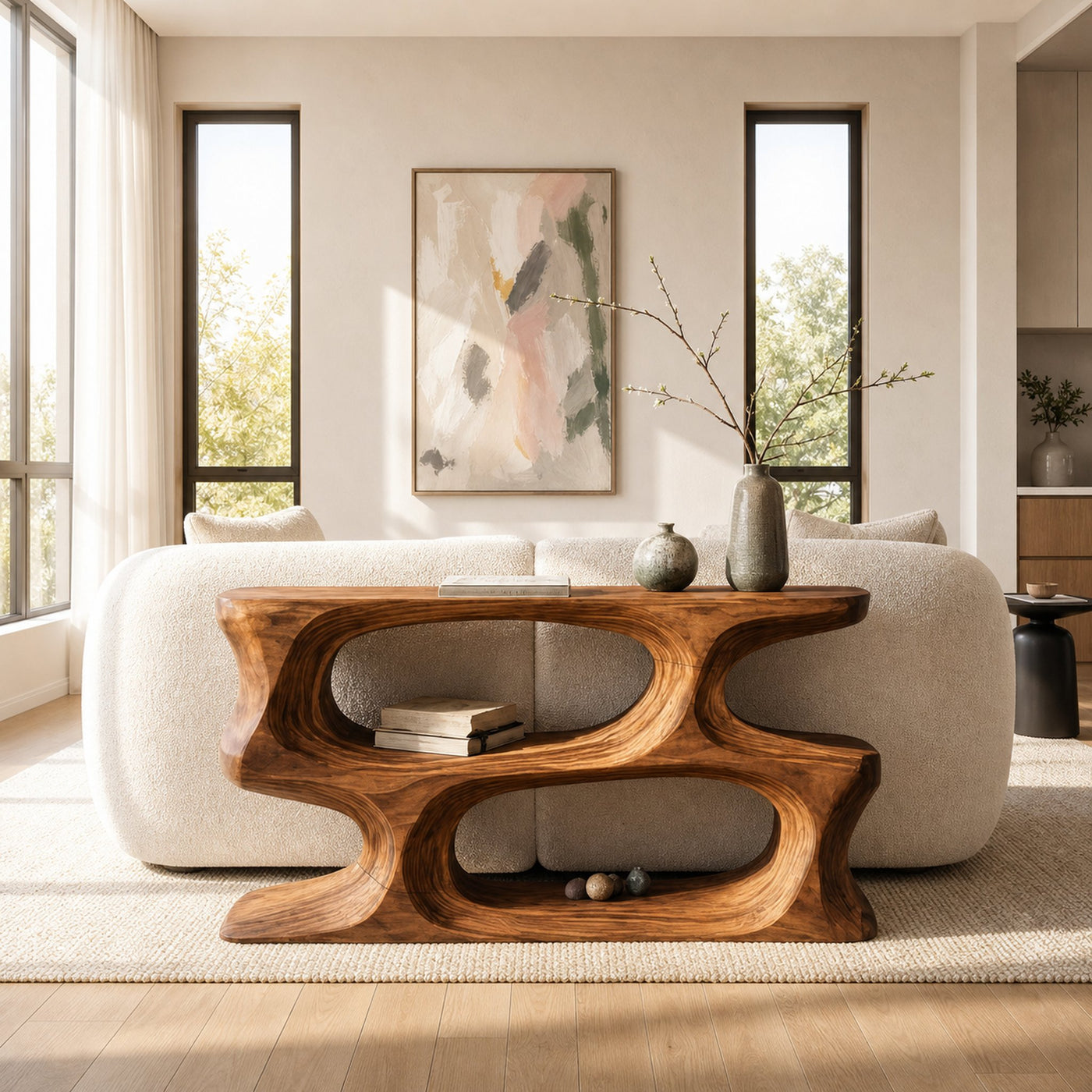 Minimal Sculptural Natural Wood Console Table For Living Room - product view 6