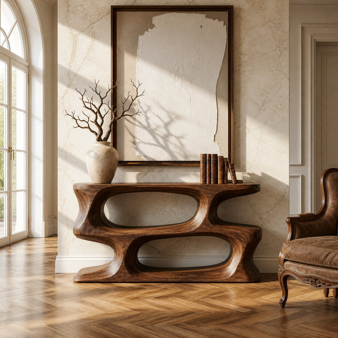 Minimal Sculptural Natural Wood Console Table For Living Room - product view 7