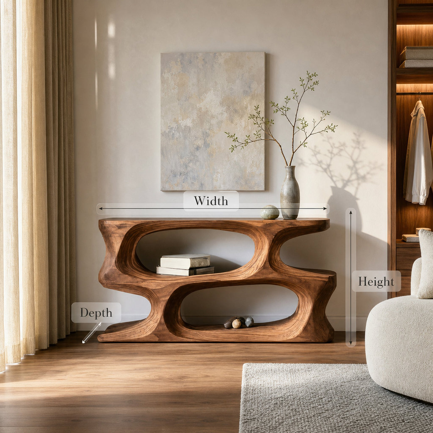 Minimal Sculptural Natural Wood Console Table For Living Room - product view 8