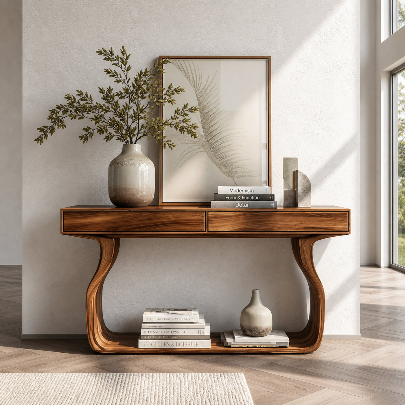 Minimalist Console Table With Curved Base Frame For Entryway