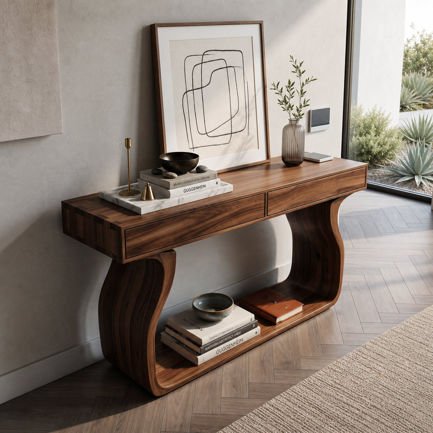 Minimalist Console Table With Curved Base Frame For Entryway - product view 3
