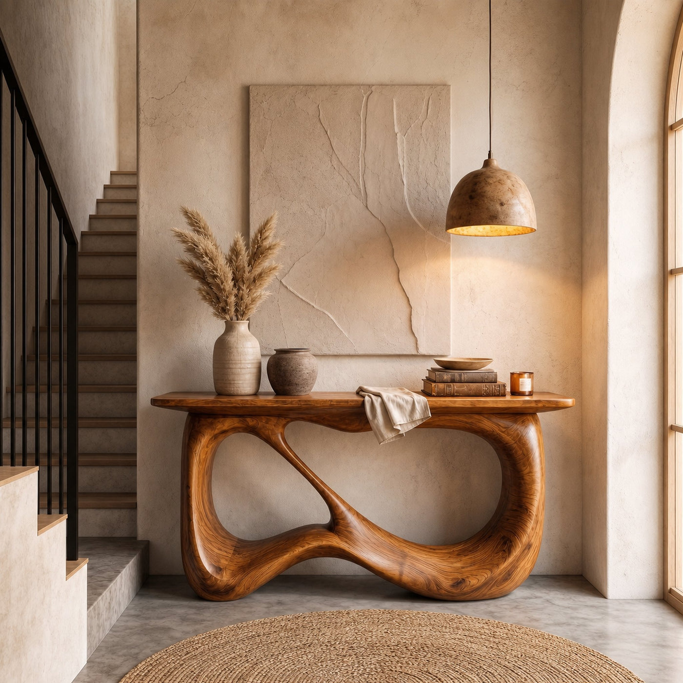 Minimalist Console Table With Flowing Loop Wood Base For Entryway - product view 6