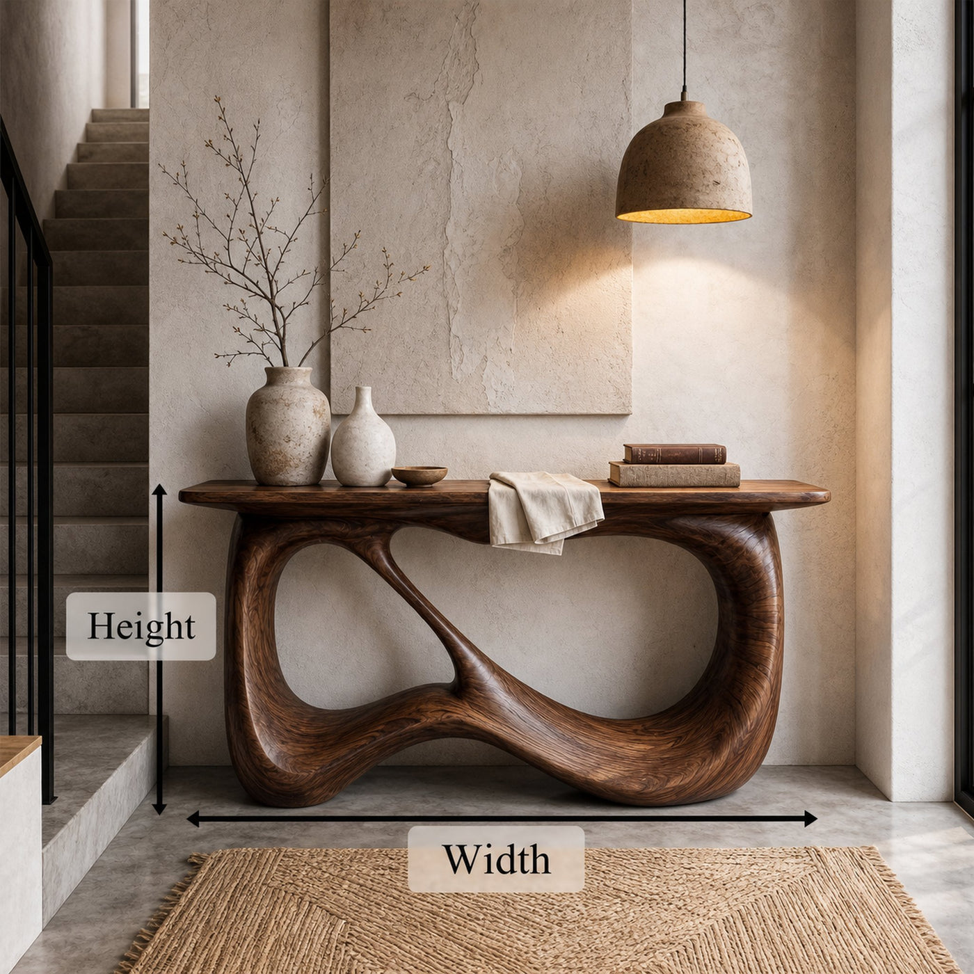 Minimalist Console Table With Flowing Loop Wood Base For Entryway - product view 8