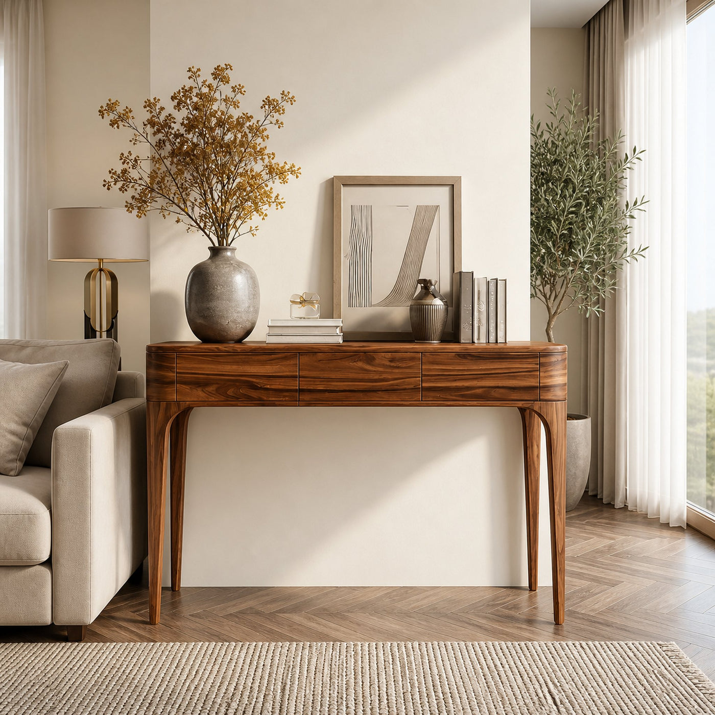 Minimalist Console Table With Three Compartments For Entryway