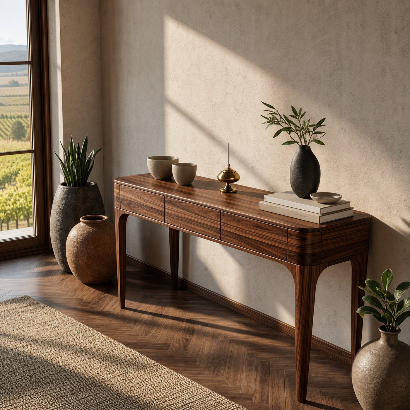 Minimalist Console Table With Three Compartments For Entryway - product view 3
