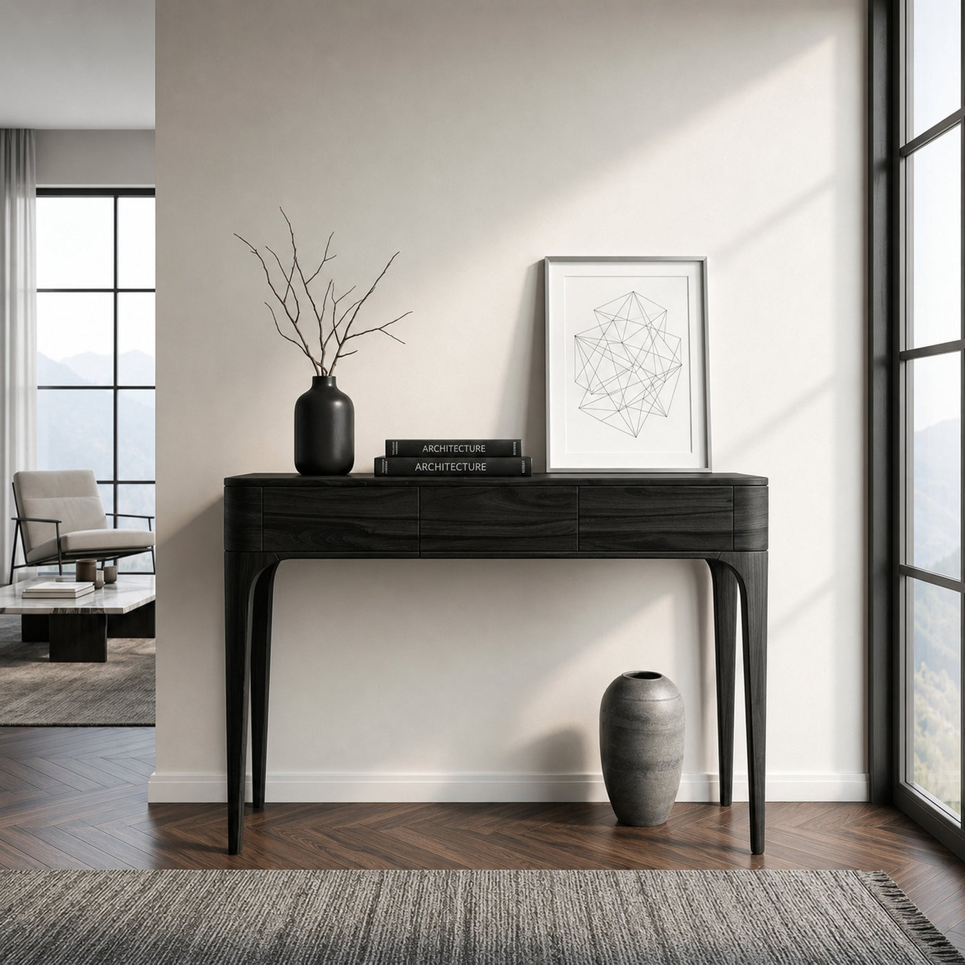 Minimalist Console Table With Three Compartments For Entryway - product view 4