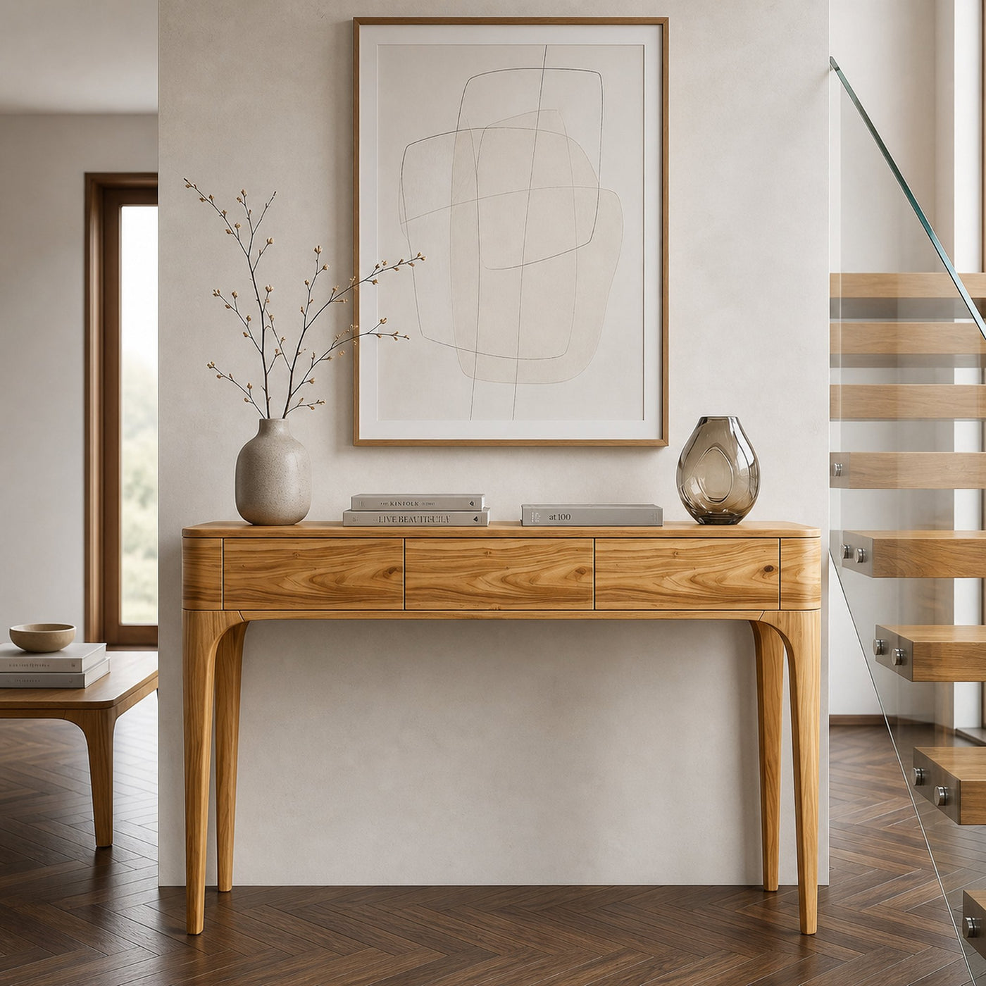 Minimalist Console Table With Three Compartments For Entryway - product view 5