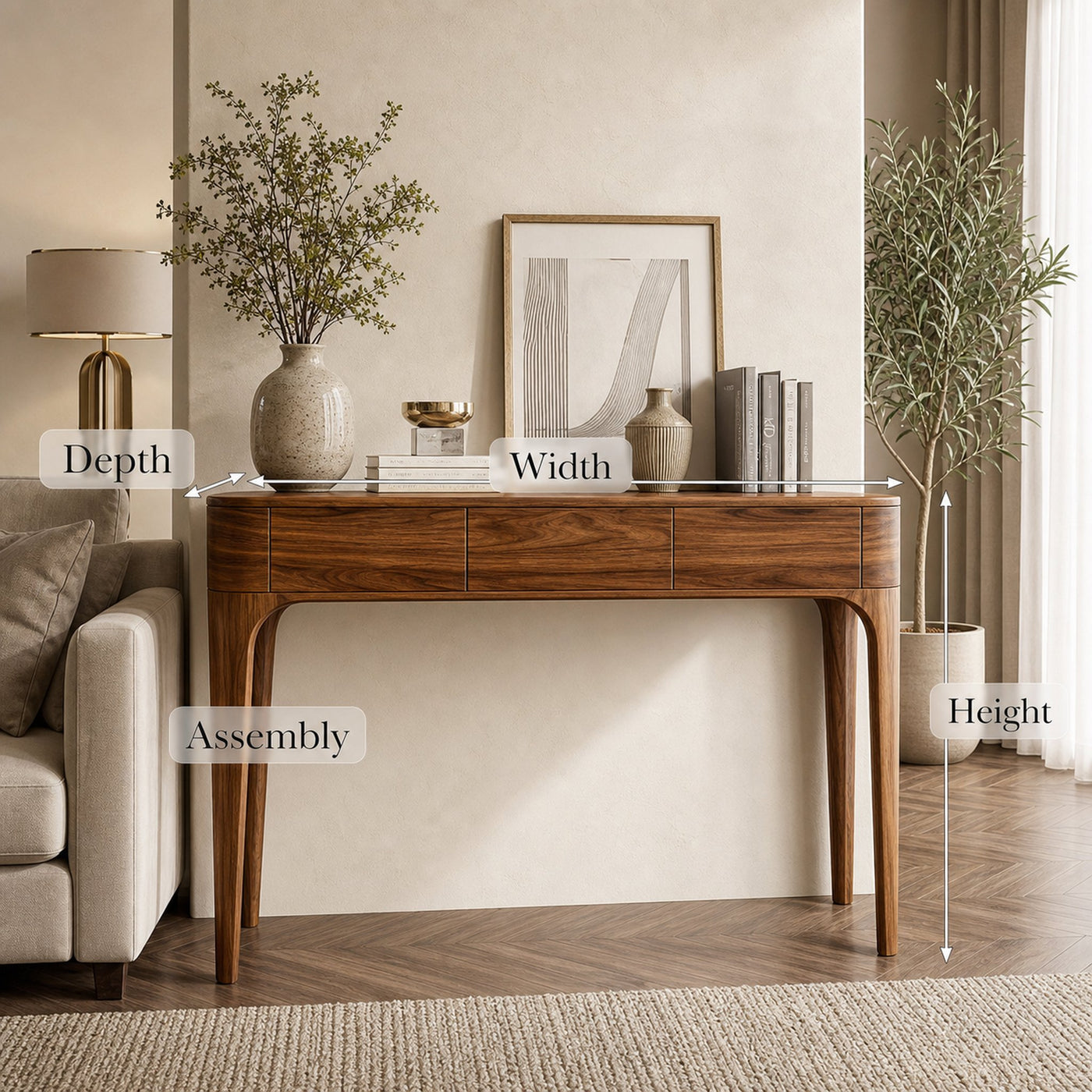 Minimalist Console Table With Three Compartments For Entryway - product view 8