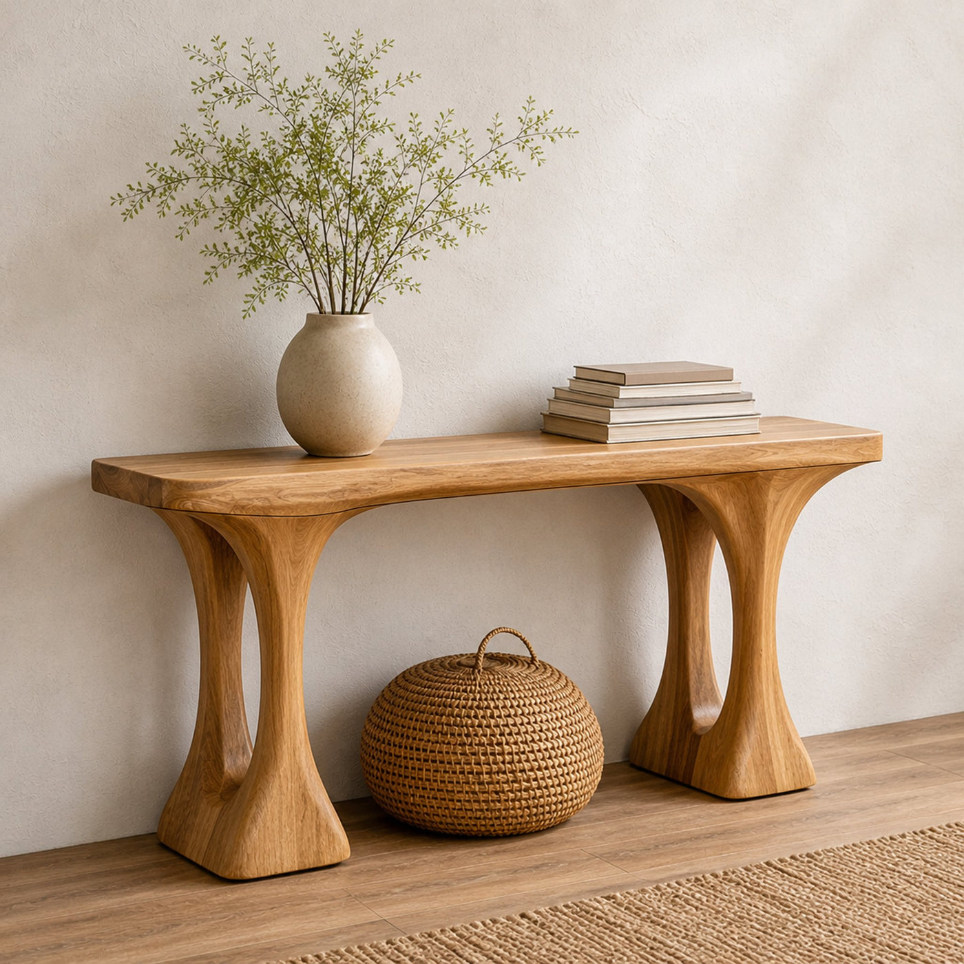 Minimalist Organic Wood Console Table Handmade Tree Inspired For Living Room