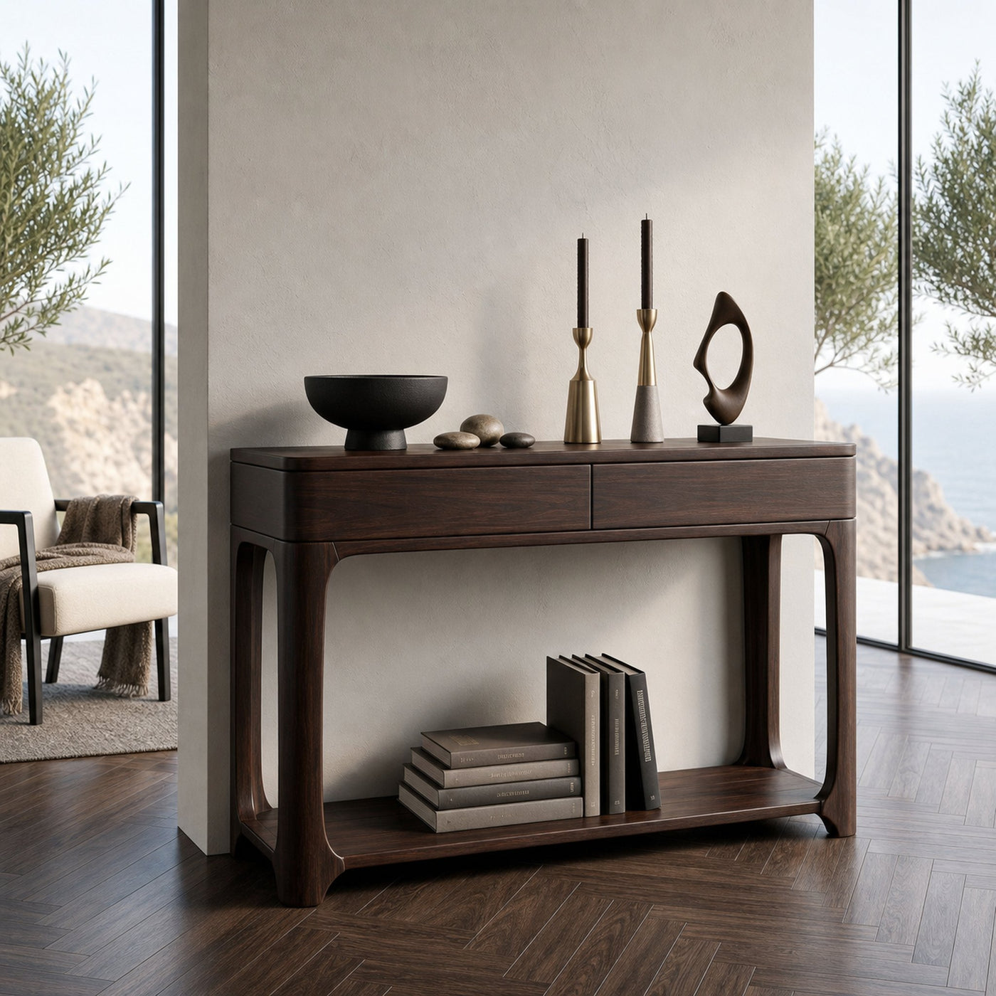 Minimalist Rounded Console Table With Two Compartments For Living Room - product view 7