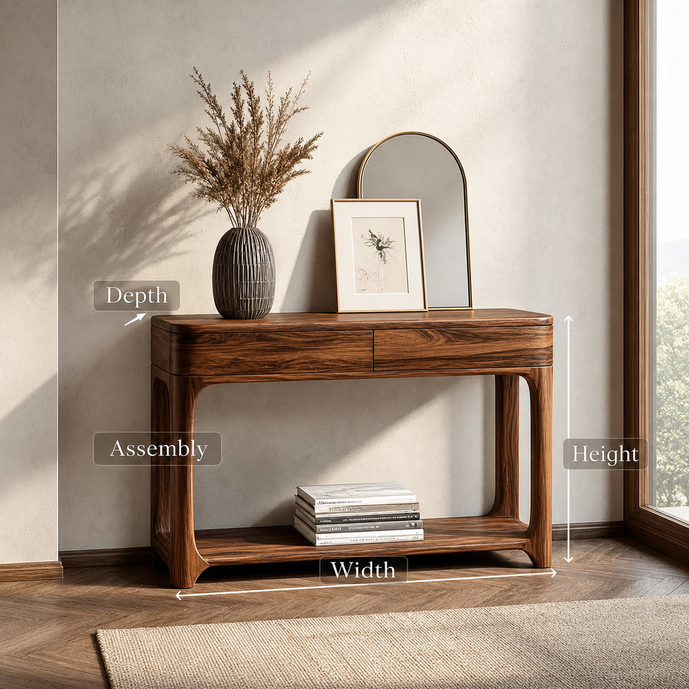Minimalist Rounded Console Table With Two Compartments For Living Room - product view 8