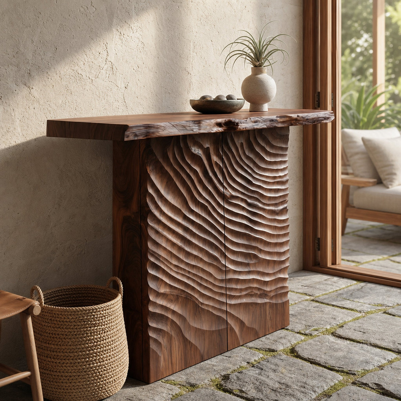 Minimalist Sculpted Base Hall Table For Apartment Interior Space
